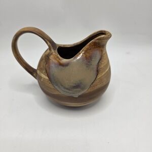 Rustic‎ Pottery Creamer Pitcher Brown Reactive Glaze Cottagecore Farmhouse Decor